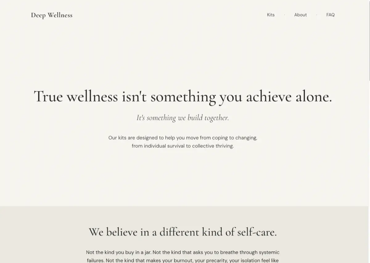 Screenshot of Deep Wellness wellbeing kits