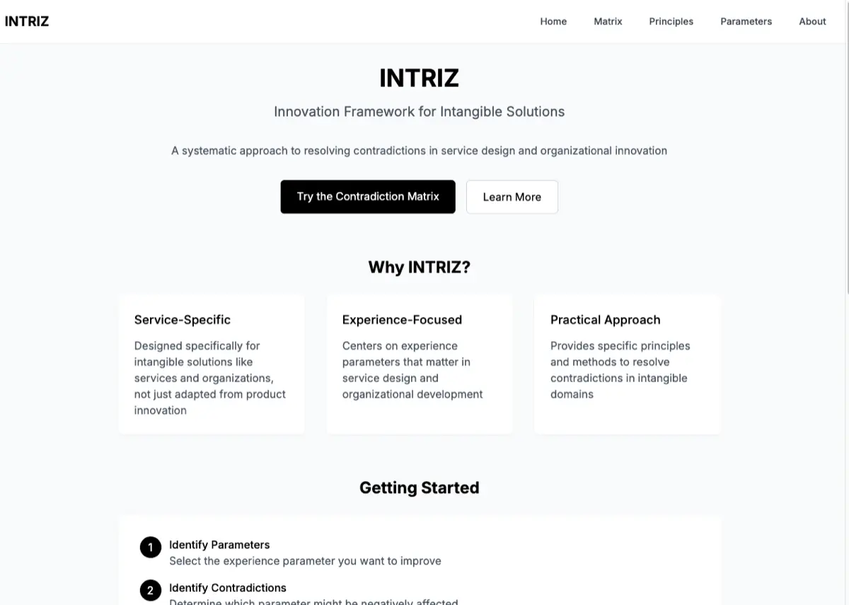 Screenshot of INTRIZ: TRIZ for intangibles